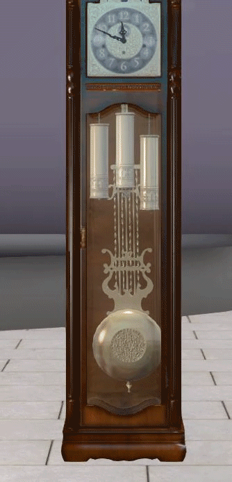 An image showing the flat card pendulum.  When seen from the side it becomes apparent that this is just a flat image, however the movment is much smoother.